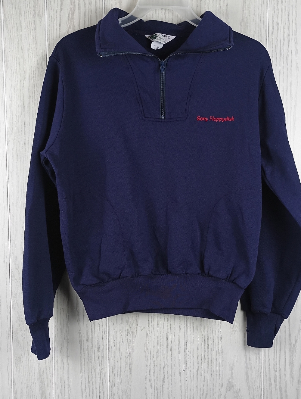 VTG Maple Athletic Sportswear 1/4 zip dark blue M Sony floppydisk logo read